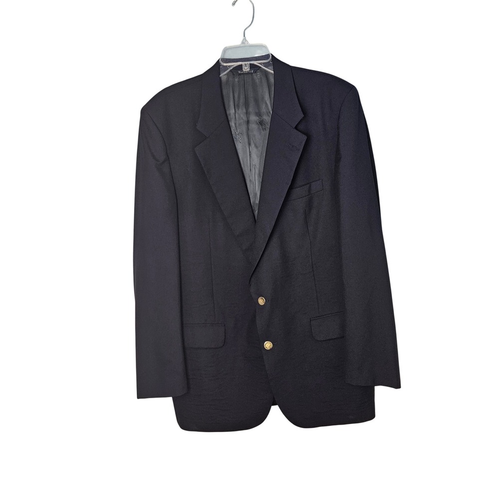 Vintage Burberrys' Navy Blue Wool Mens Blazer Size 44 Classic Crest Buttons